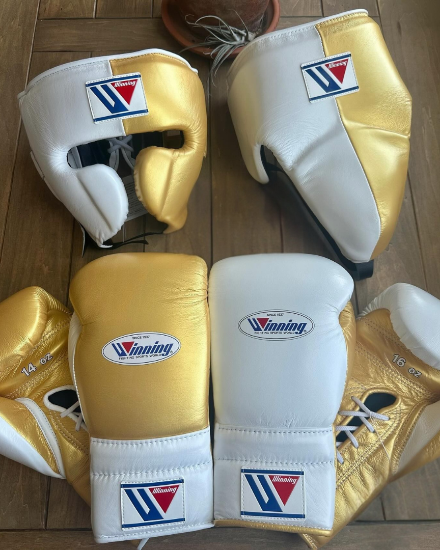 Winning Custom Fit Boxing Gloves Set White/Gold Great Value Pack