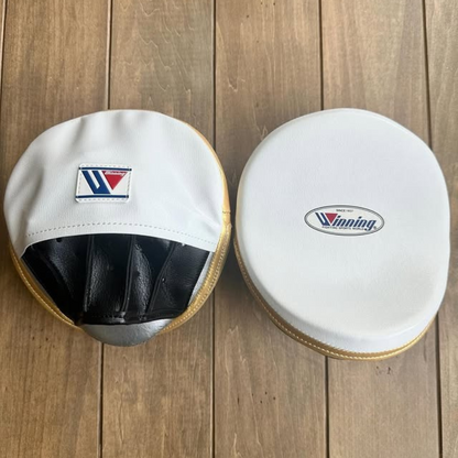 Winning White/Gold Pro Punching Mitts Soft Padding Focus Pads