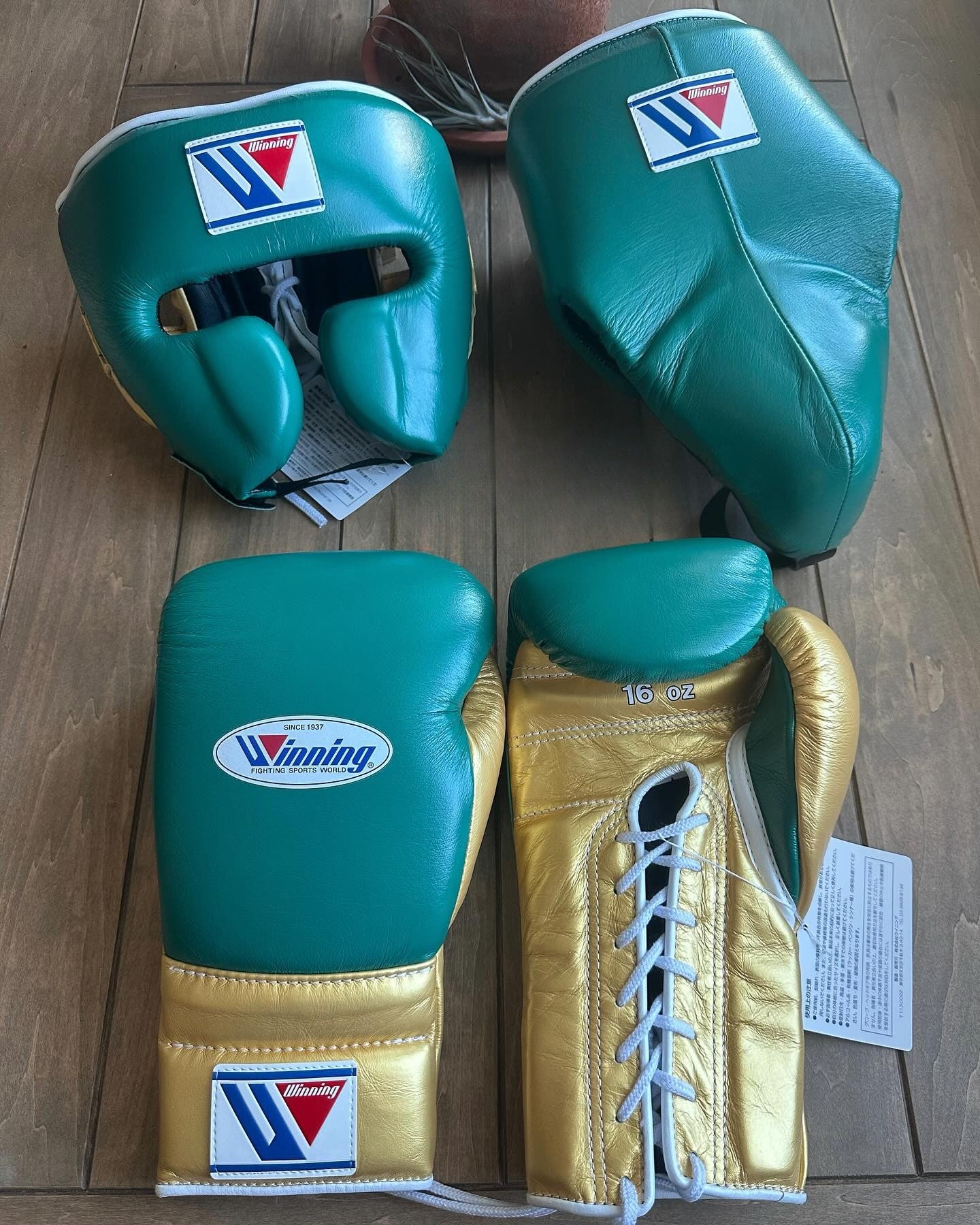 Winning boxing gloves set, Winning GREEN Boxing Gear, Winning Head Guard, Winning Groin Guard,