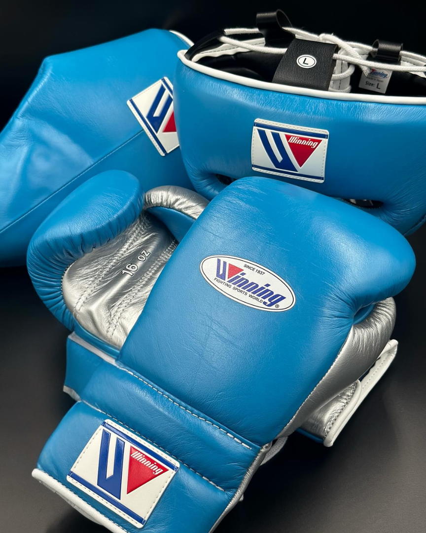 Winning Gym Gloves Set Sky-Blue/Silver Budget Friendly Bundle