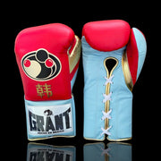 Value Custom Grant Boxing Gloves Pink/Sky-Blue/Gold Lace Up