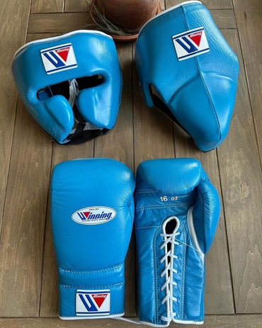 Customize Winning Boxing Set Blue ,Leather Gloves,Head & Groin Guard