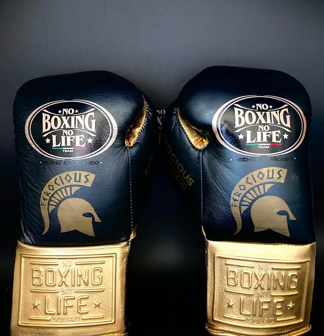 Affordable No Boxing No Life Leather Boxing Gloves Black/Gold Gym Training
