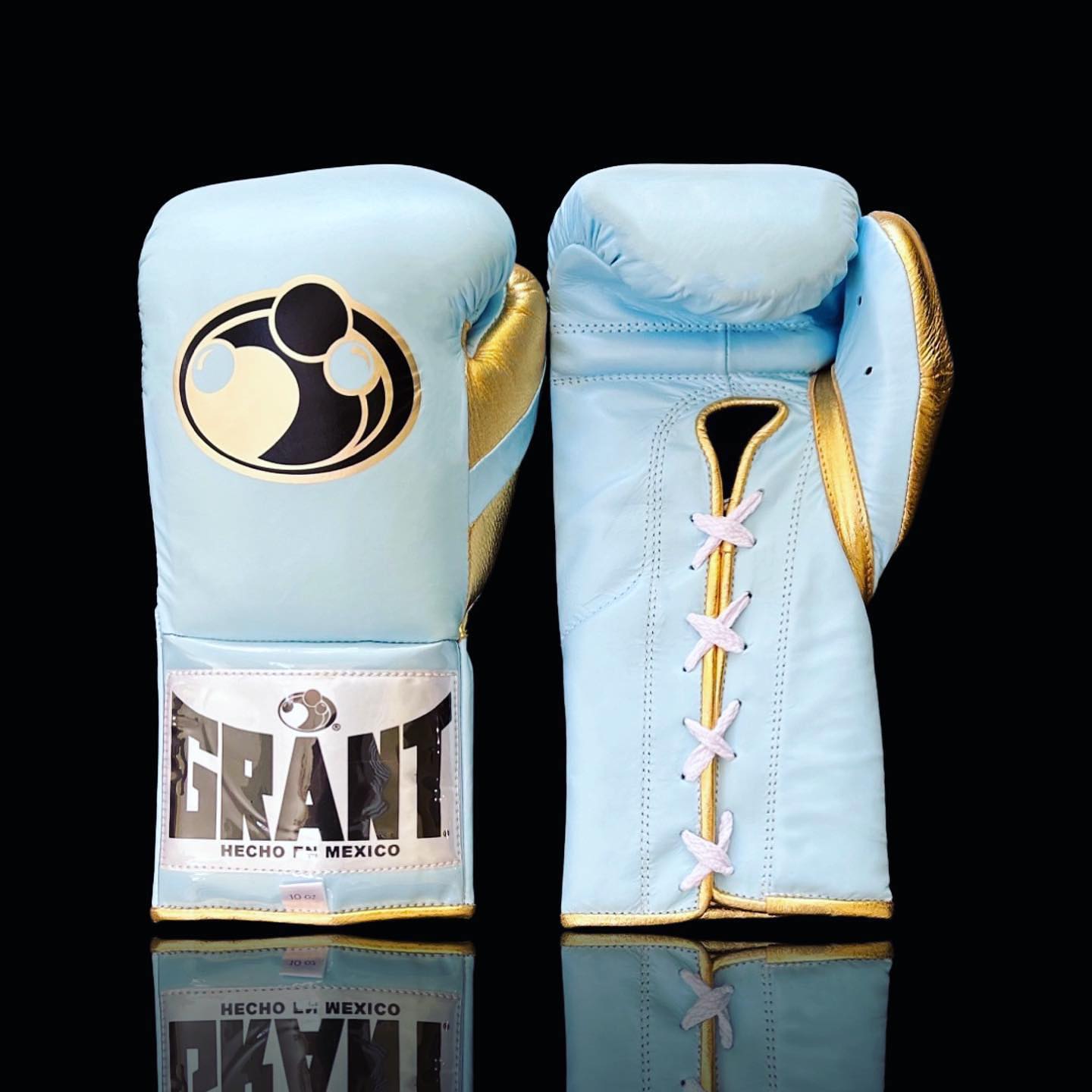 Grant Boxing Gloves Sky-Blue/Gold Secure Fit Leather