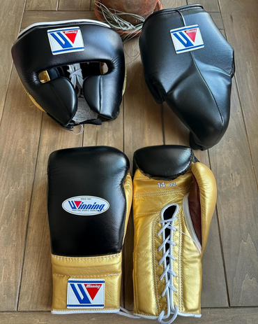 Winning Black/Gold Premium Boxing Gloves Set ,Gloves & Headgear Set