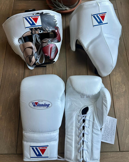 Winning boxing gloves set, Winning WHITE Boxing Gear, Winning Head Guard, Winning Groin Guard,