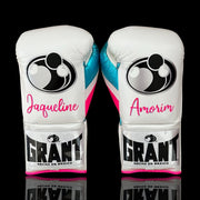 Budget Grant Custom Boxing Gloves White/Blue/Pink Heavy Training