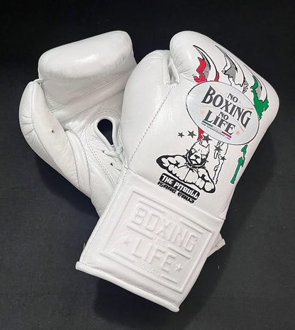 No Boxing No Life White Boxing Gloves , Premium Soft-Padding Sparring Training Gear