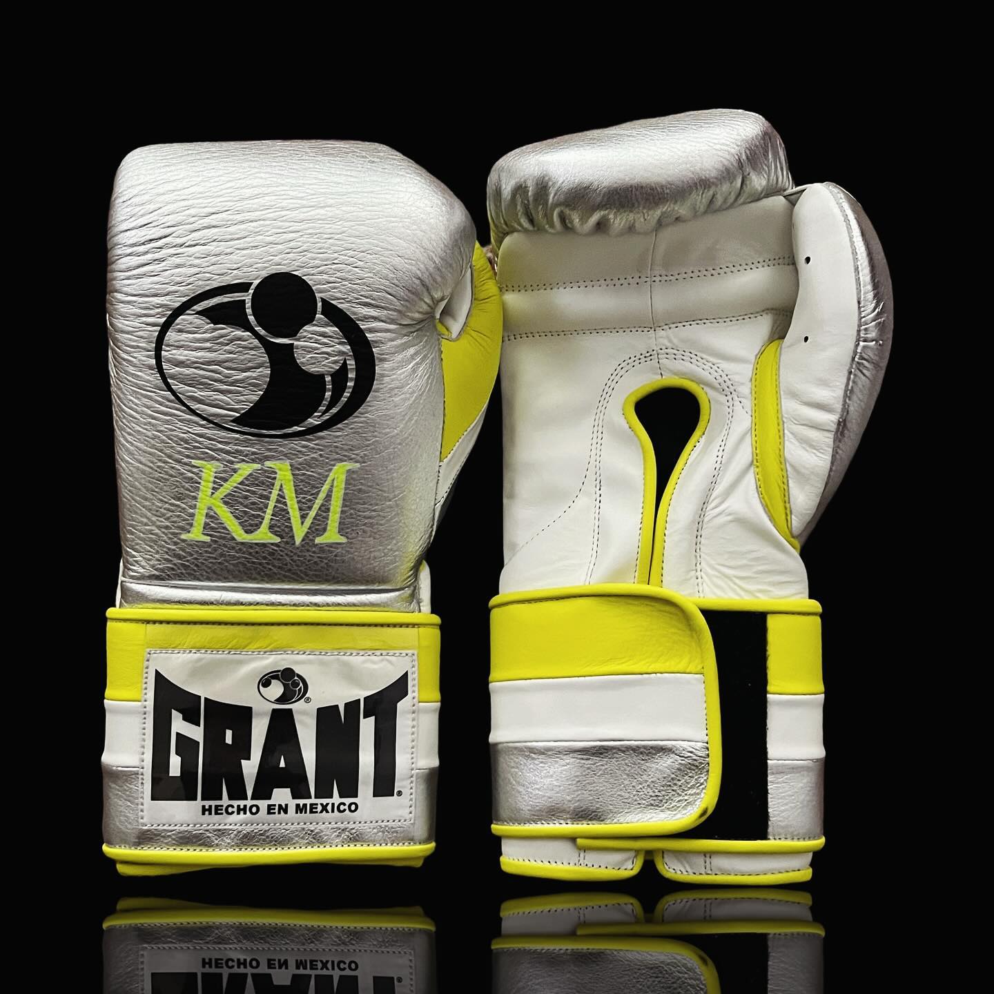 Grant Boxing Gloves Silver/Yellow/White Velcro 16oz