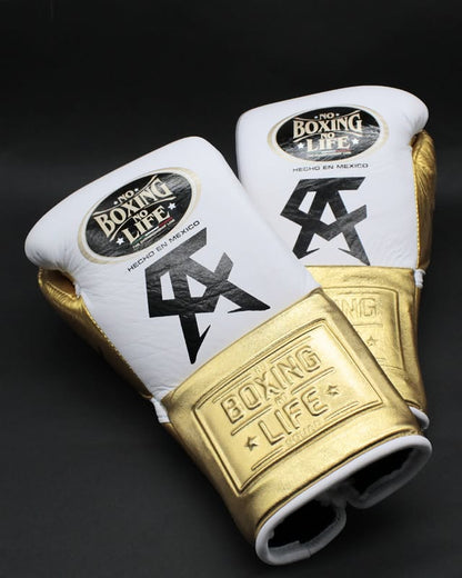 No Boxing No Life White/Gold Boxing Gloves 4-24oz , Professional Soft-Fit Sparring Gear