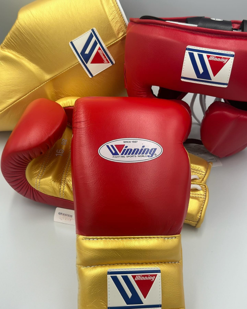 Affordable Winning Leather Gloves Set Gold/Red Beginner Bundle