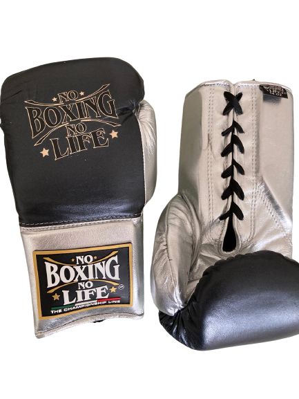 No Boxing No Life Boxing Gloves Black/Silver | Lace-Up