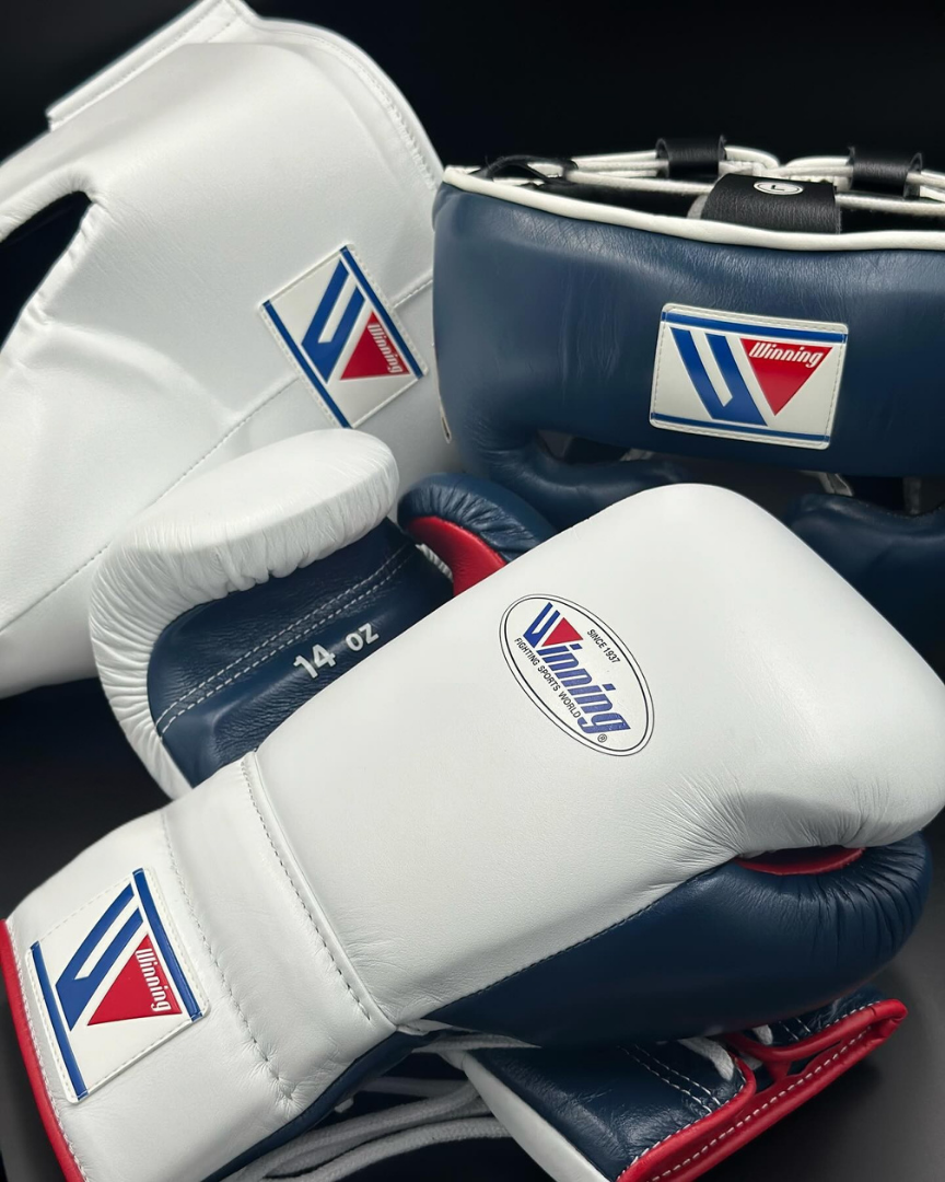 Winning Budget Leather Gloves Set White/Dark-Blue Durable Gym Bundle