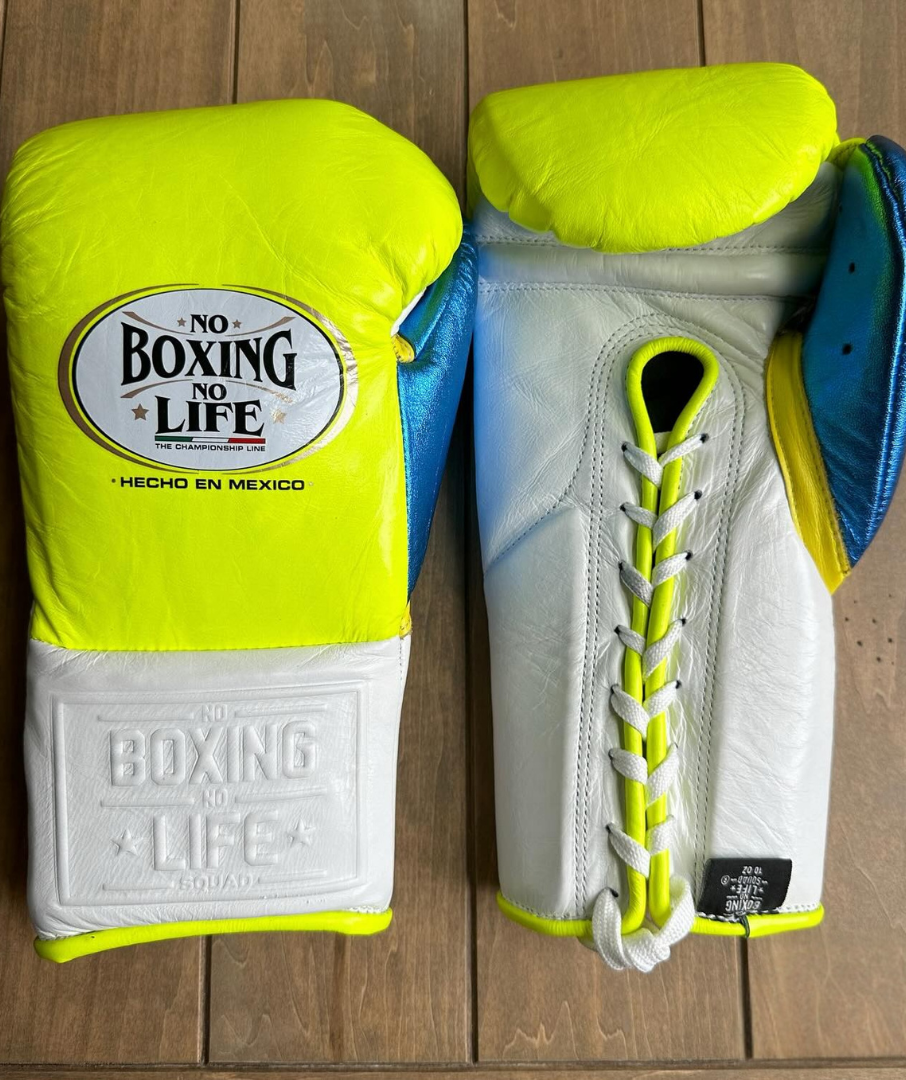 Best Value No Boxing No Life Training Gloves Yellow/White/Blue Lace-Up
