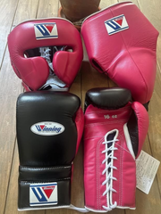 Winning Complete Boxing Set Black/Pink Gloves Headguard Training Bundle