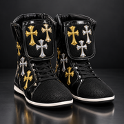 High-top boxing shoes with secure ankle support Black 