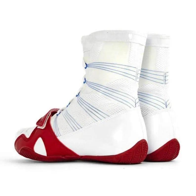 Boxing shoes with ankle support for training and sparring White Red Back View