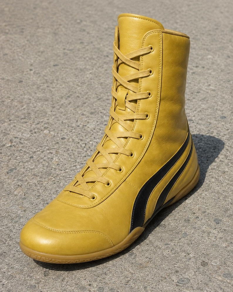 High-top boxing boots Yellow with lightweight design for fighters Side View