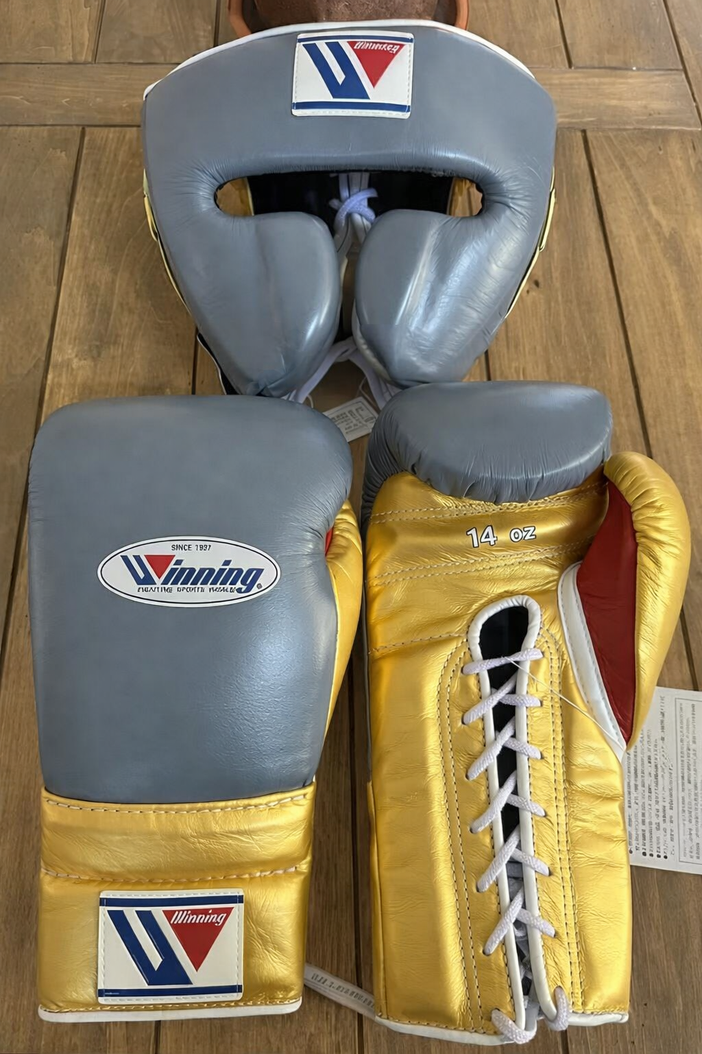 Winning Custom Fit Boxing Gloves Set Grey/Gold Great Value Pack