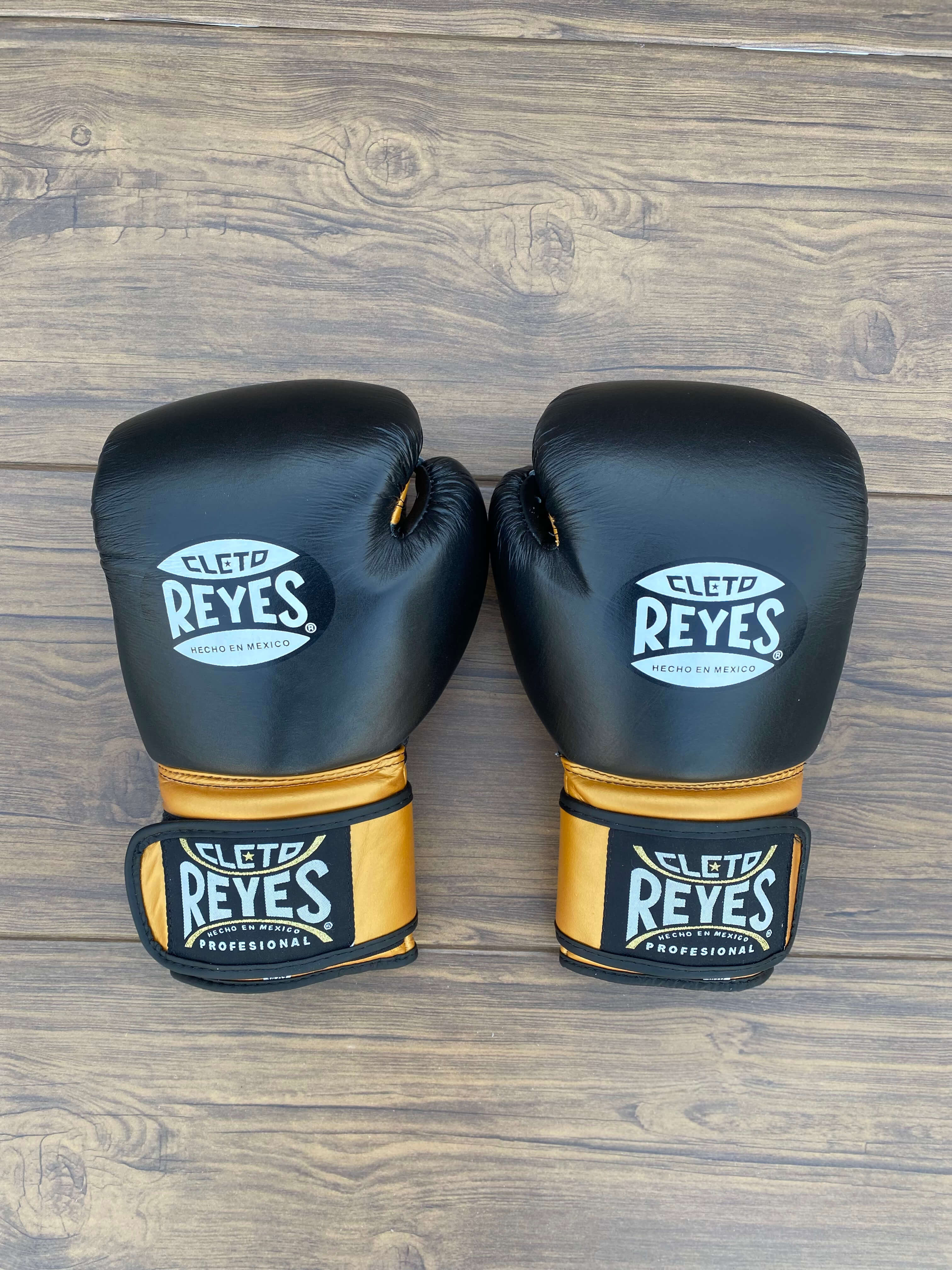 Cleto Reyes Black/Gold Velcro Boxing Gloves Classic Training Gloves Back View