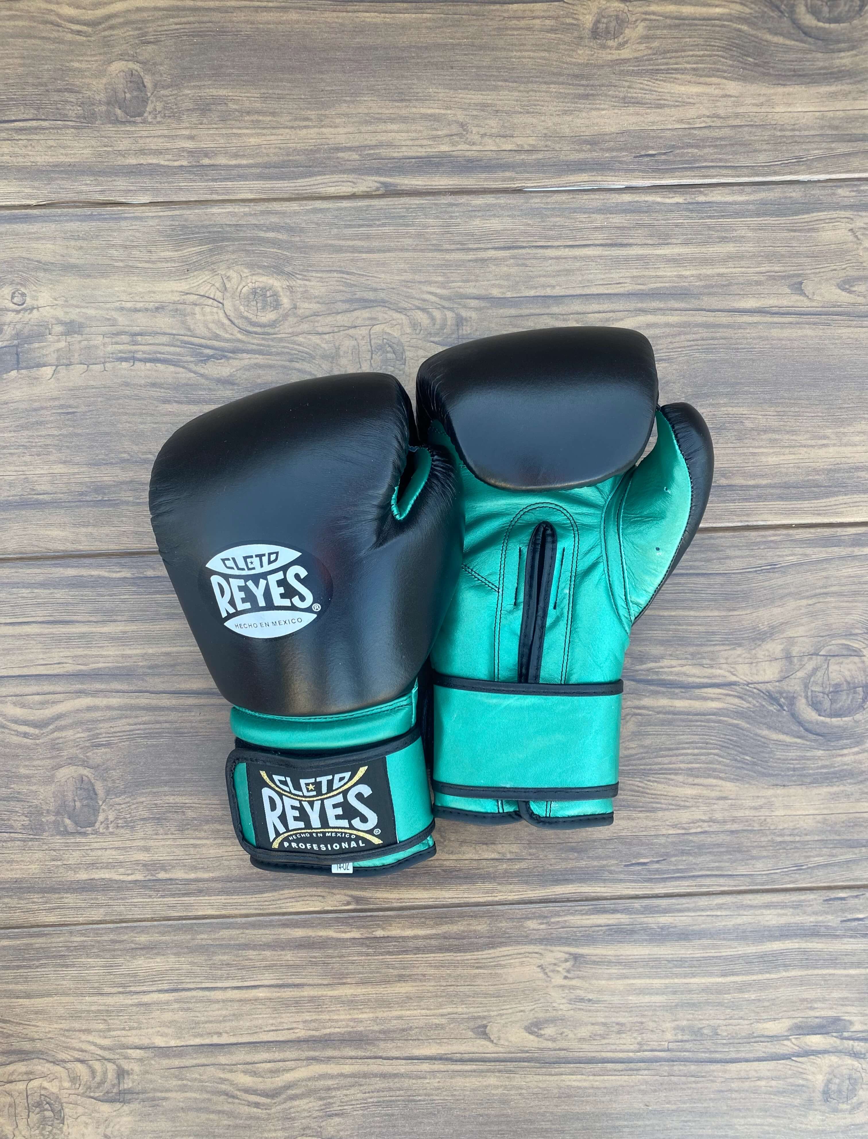 Cleto Reyes Black/Green Leather Boxing Gloves Professional Training Pair View