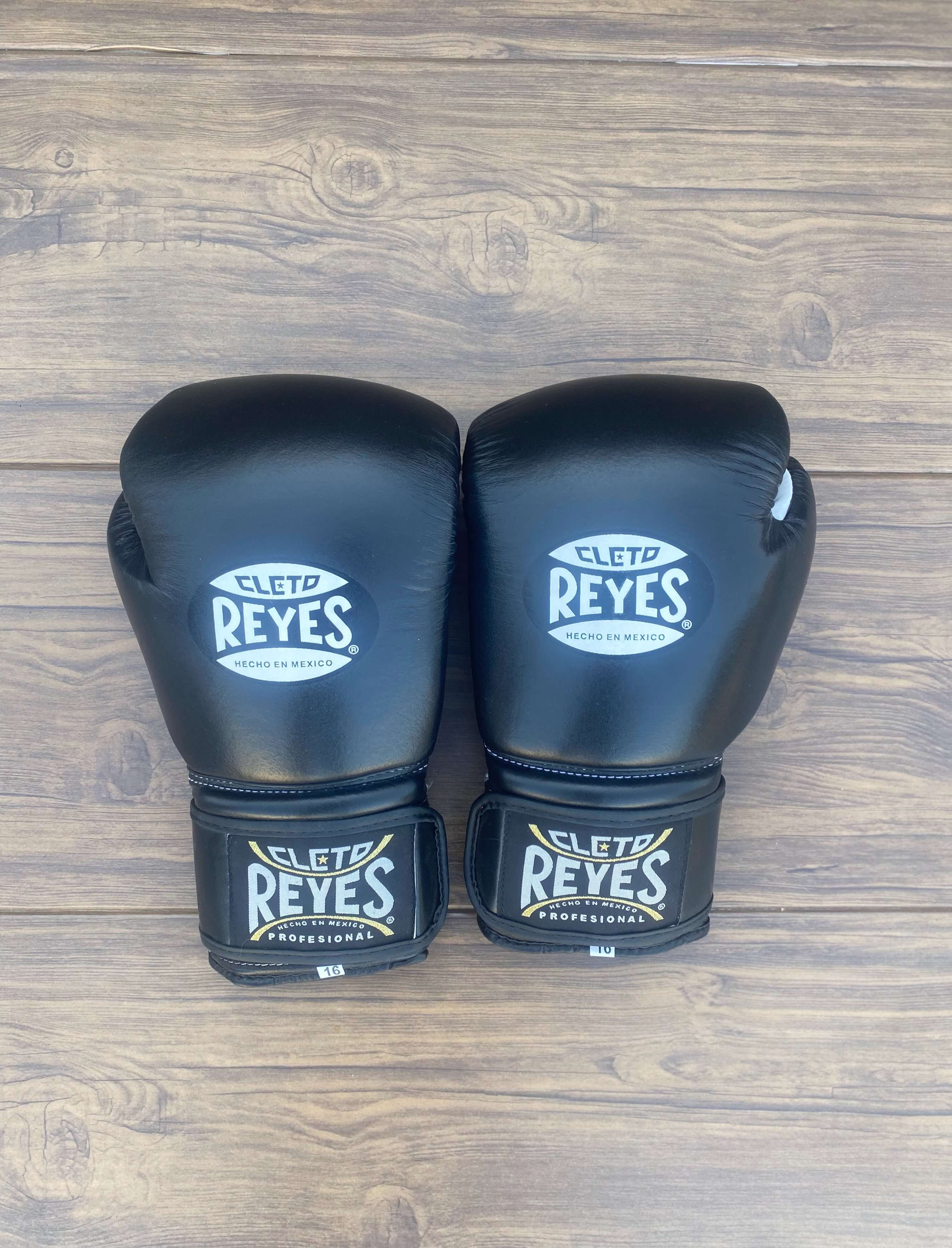 Cleto Reyes Black/White Boxing Gloves 14oz Genuine Leather Training Gloves Back View