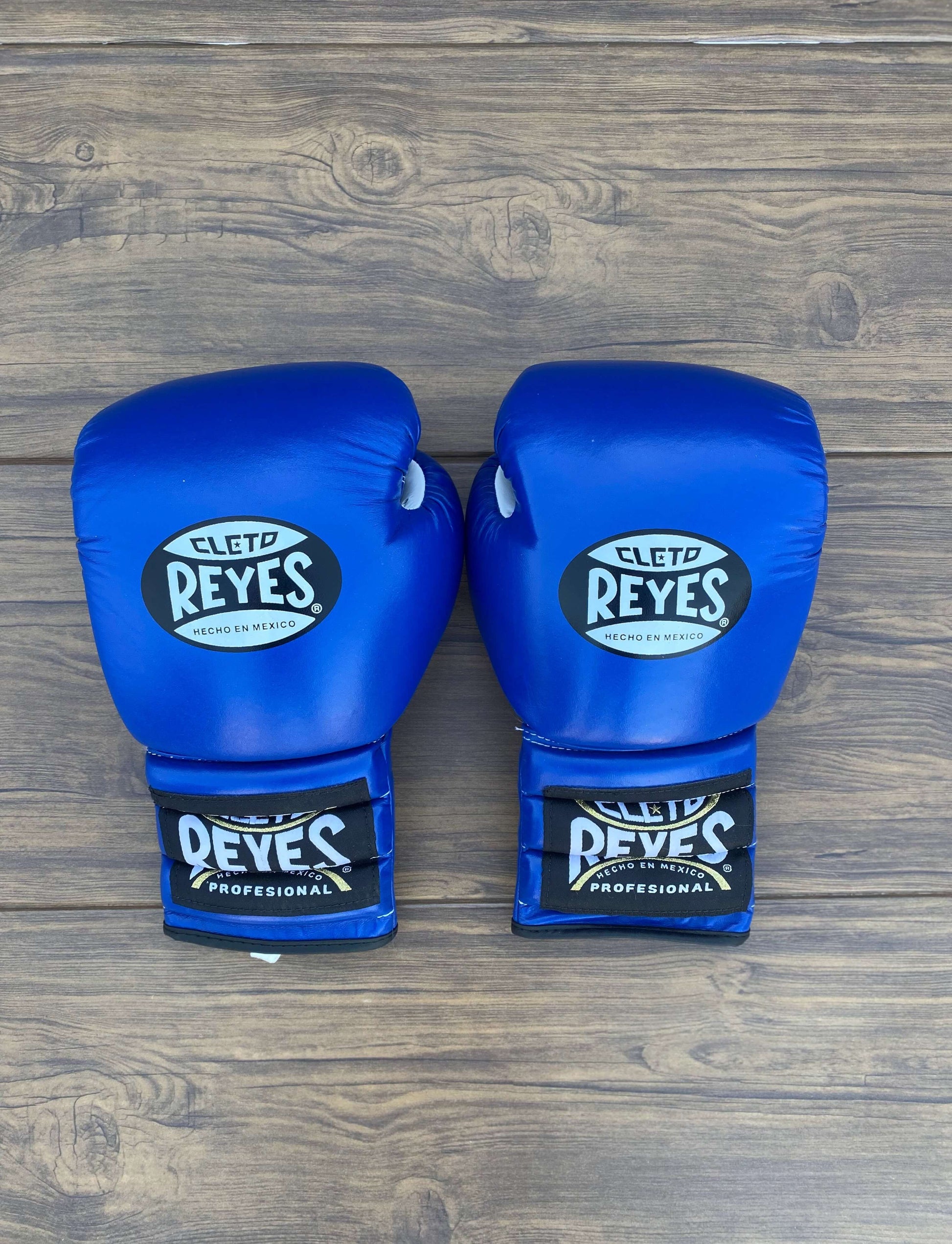 Cleto Reyes Boxing Gloves Blue/White Lace Up Leather Gloves Back View
