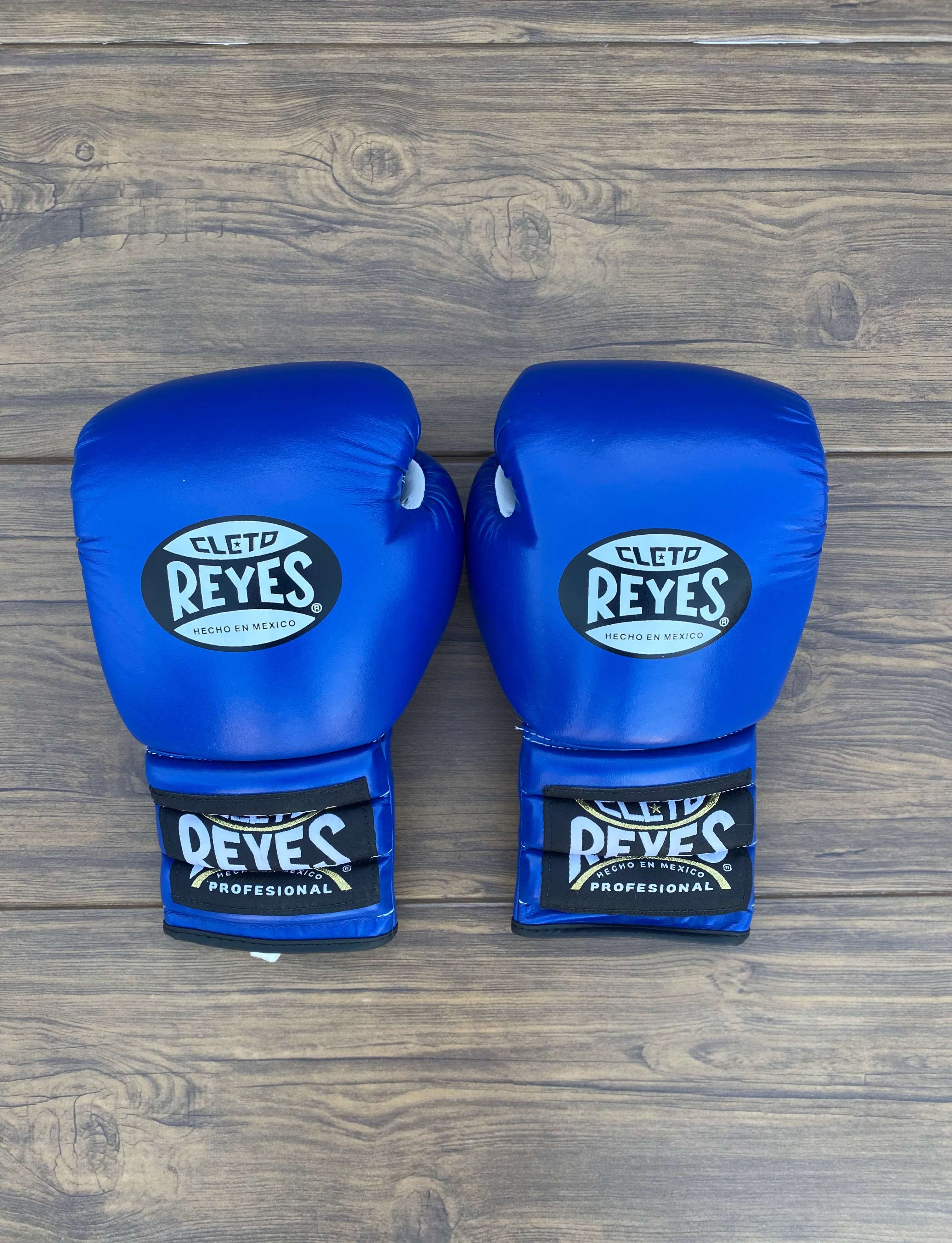 Cleto Reyes Boxing Gloves Blue/White Lace Up Leather Gloves Back View