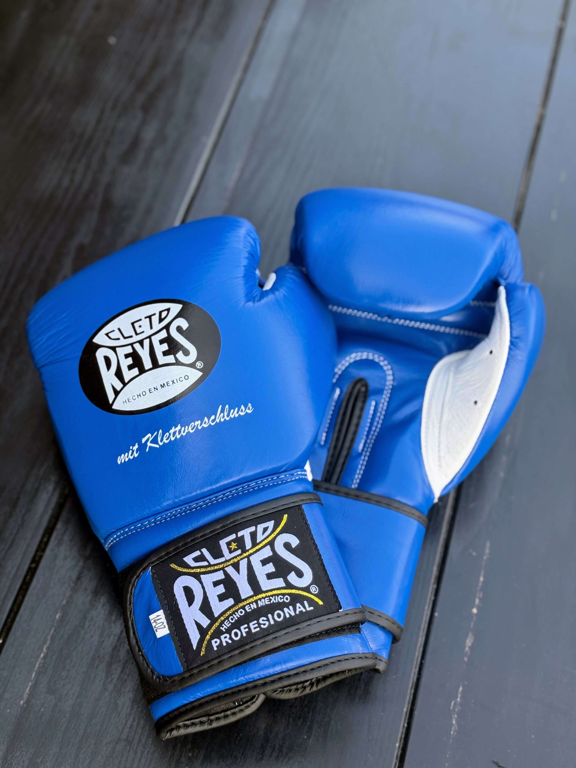 Cleto Reyes Blue/White Leather Boxing Gloves Professional Training Pair View