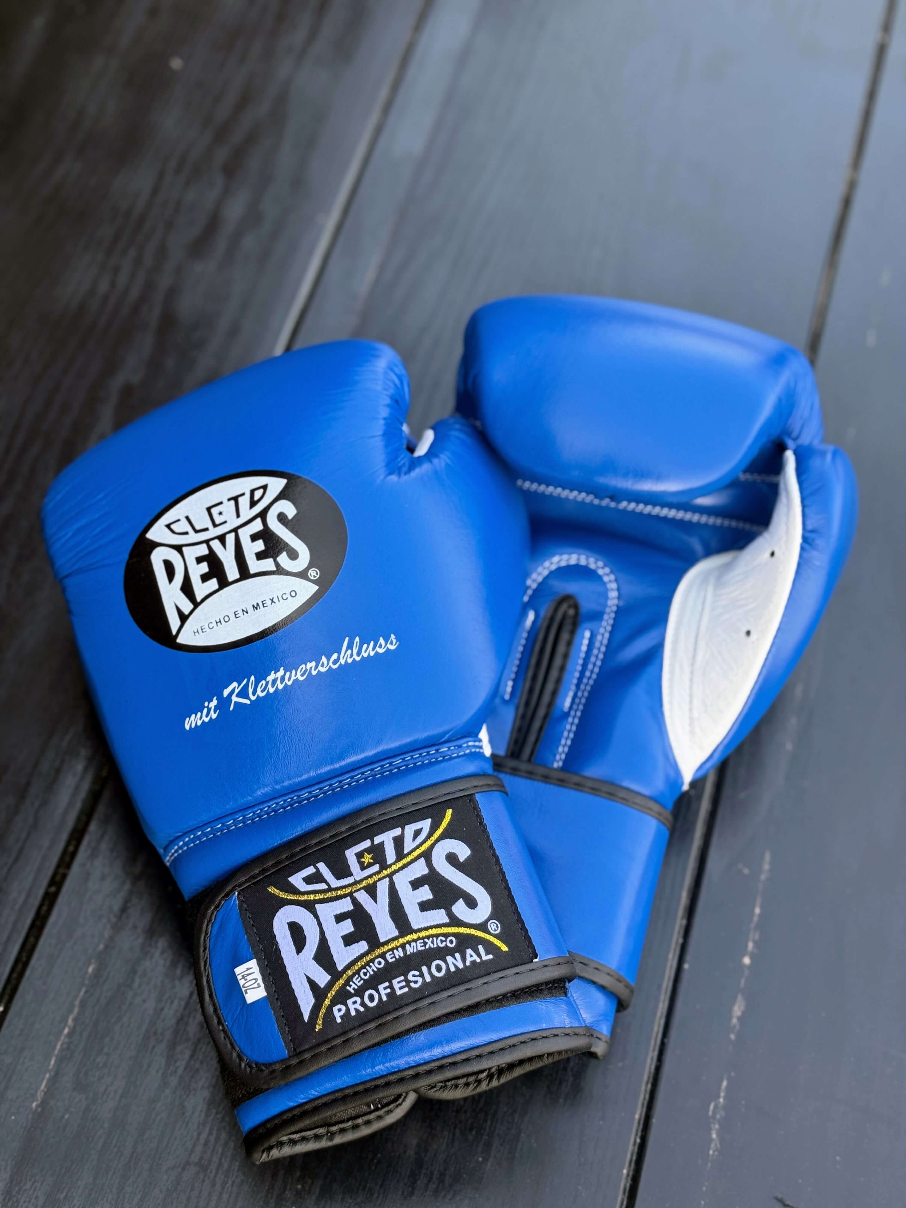 Cleto Reyes Blue/White Leather Boxing Gloves Professional Training Pair View