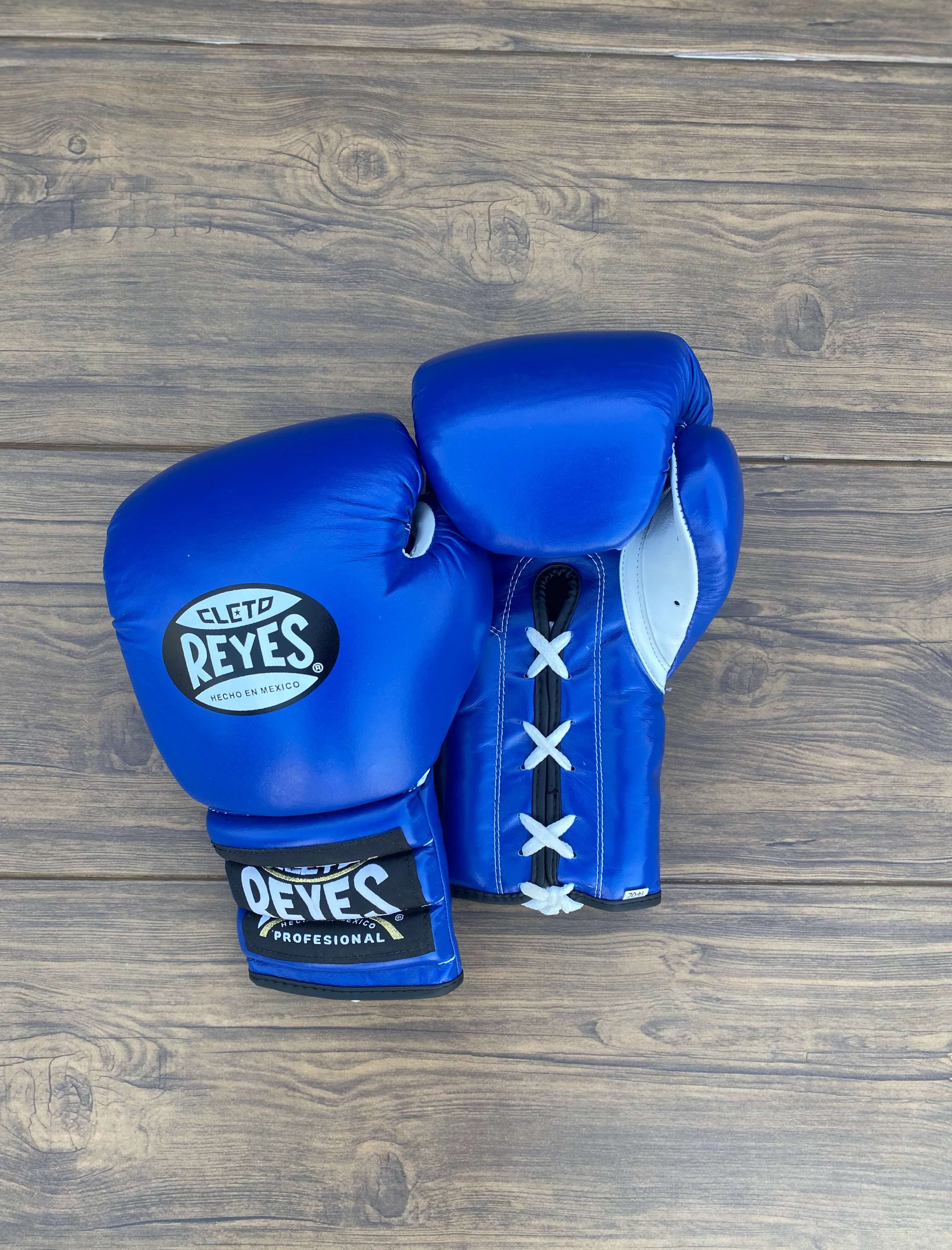 Cleto Reyes Boxing Gloves Blue/White Lace Up Leather Gloves for Combat Drills