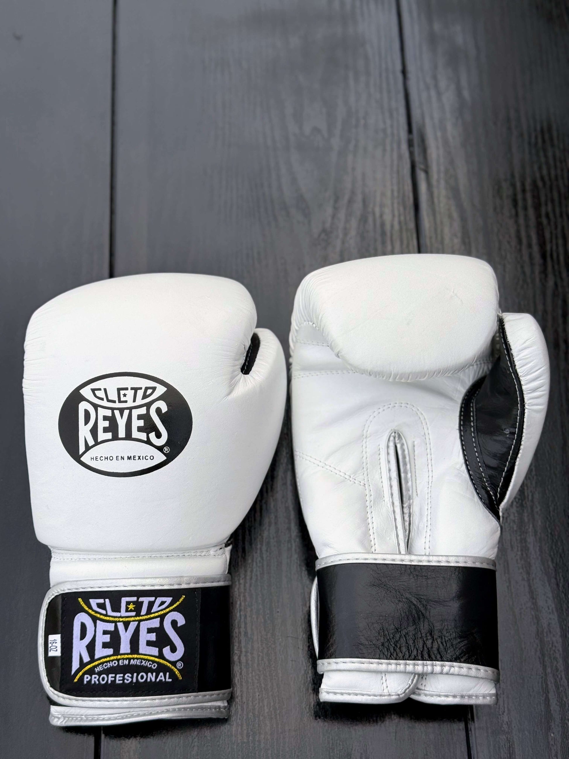Cleto Reyes White/Black Boxing Gloves Heavy Duty Gym Training Gloves Front View