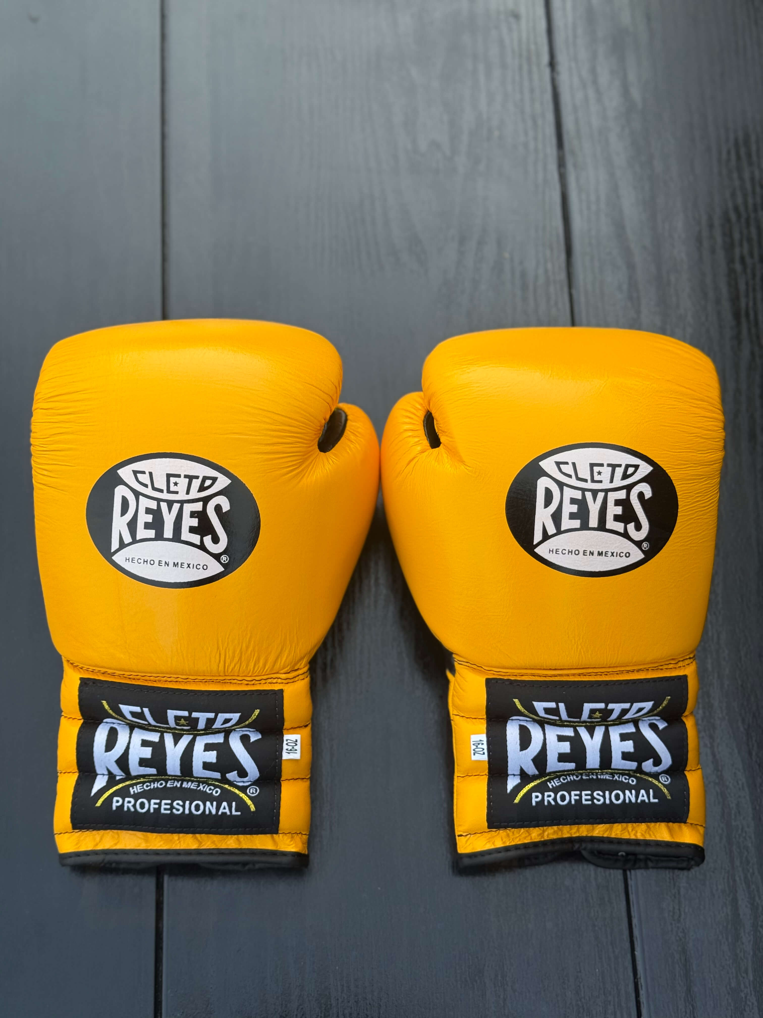 Cleto Reyes Boxing Gloves Yellow/Black Padded Leather Gloves Back View