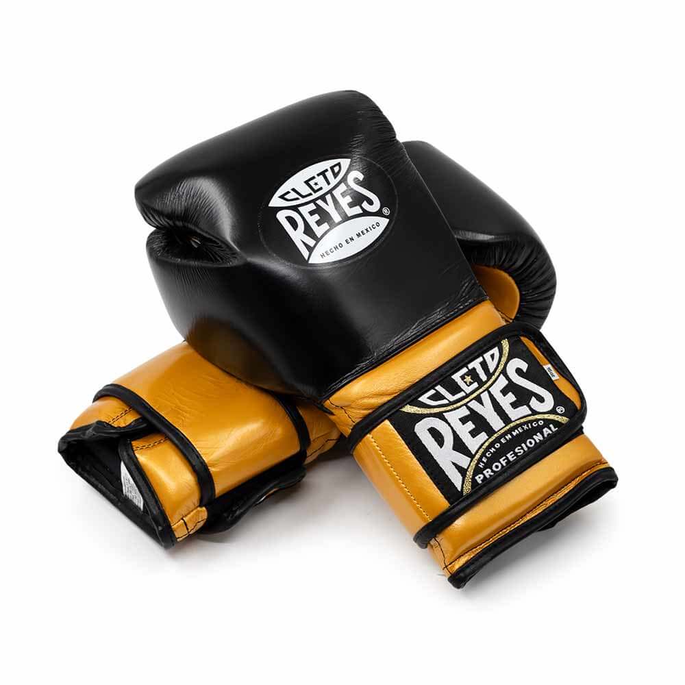 Cleto Reyes Black/Gold Velcro Boxing Gloves Classic Training Gloves Back View 