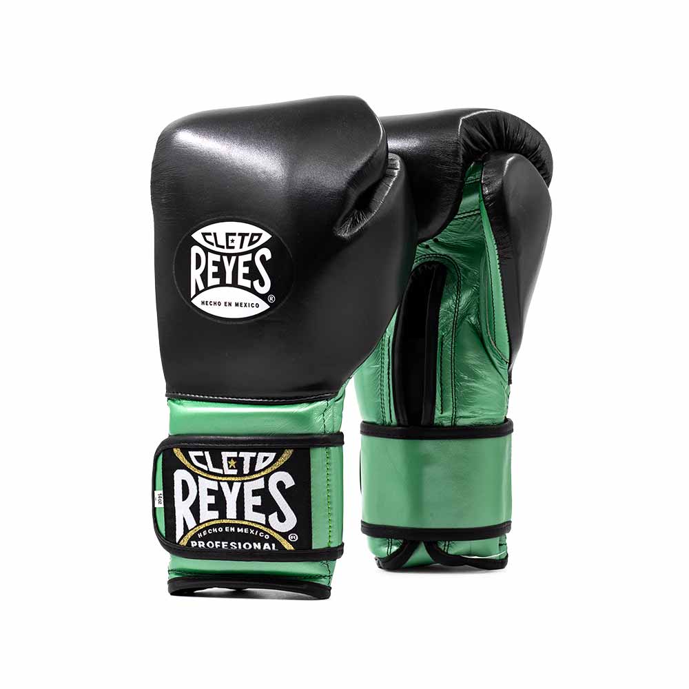 Cleto Reyes Black/Green Leather Boxing Gloves Professional Training Pair