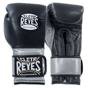 Cleto Reyes Leather Boxing Gloves Black/Silver on Hands Training Action Shot
