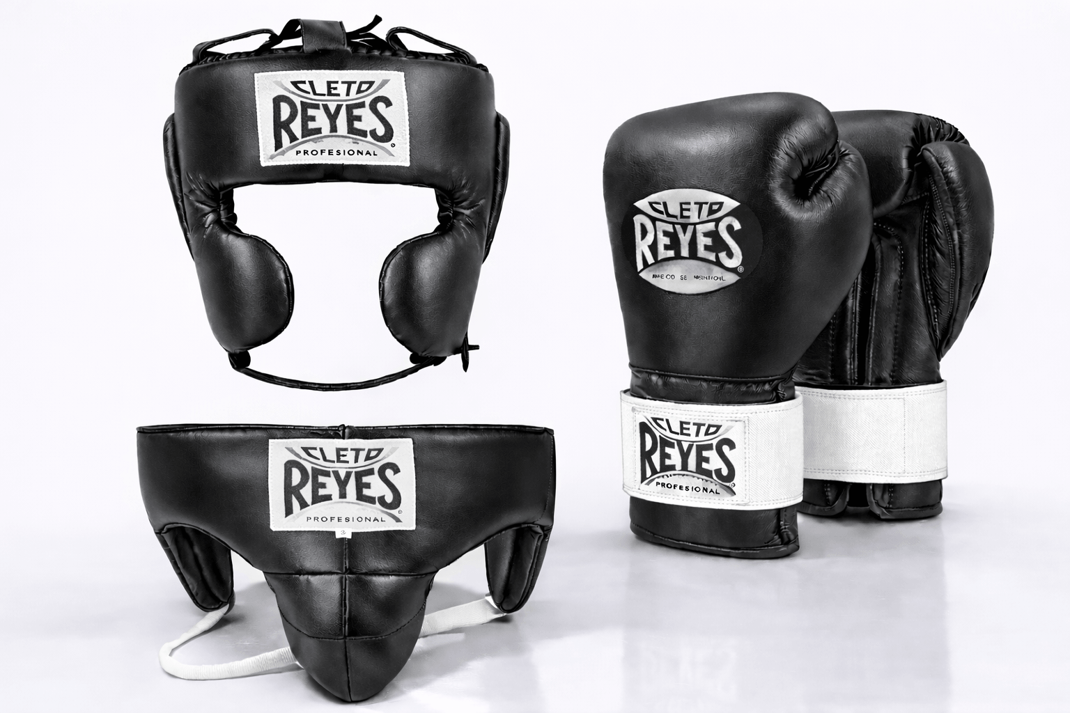 Cleto Reyes Boxing Set Premium Leather Gloves Black/White Sparring