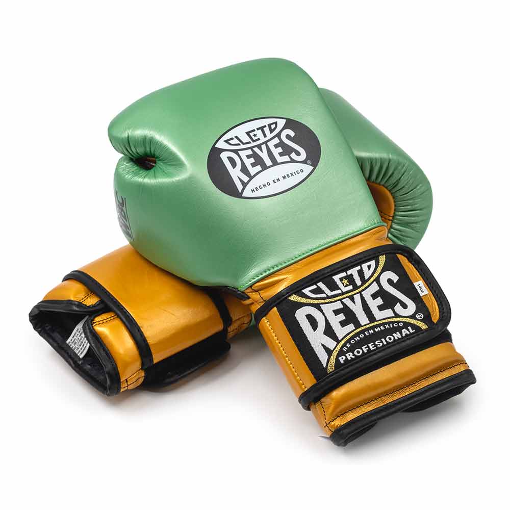 Cleto Reyes Green/Gold 14oz Boxing Gloves Back View Premium Sparring Gloves