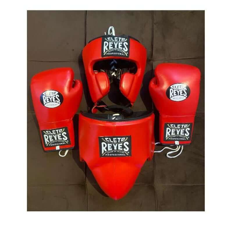 Cleto Reyes Boxing Set Red Lace Up Gloves full equipment view Premium Training Gear