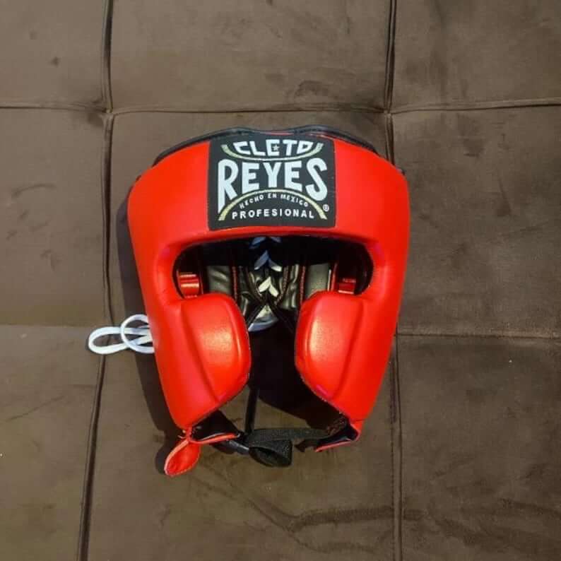 Cleto Reyes Boxing Set Red Lace Up Gloves headgear view Premium Training Gear