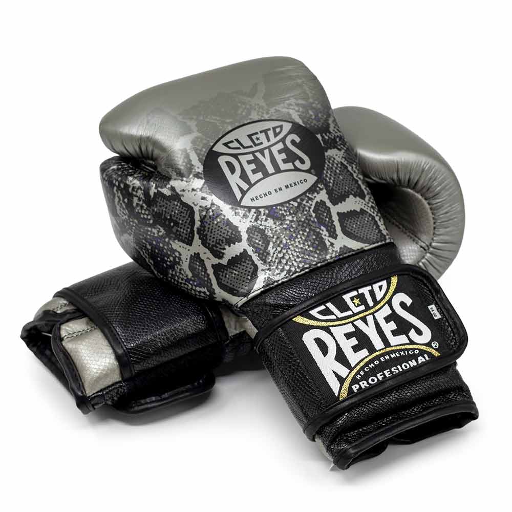 Cleto Reyes Genuine Leather Boxing Gloves Silver/Black Snake Style V14oz Pair Back View