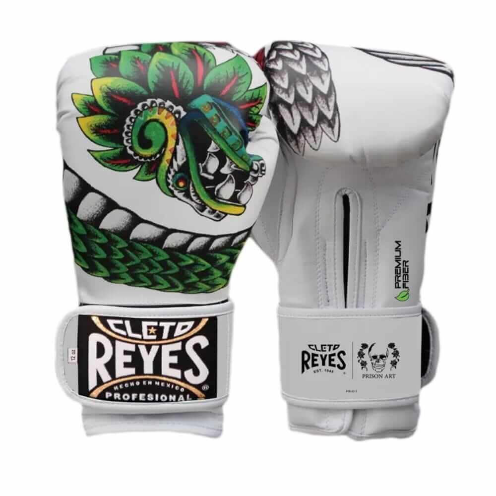 Cleto Reyes Boxing Gloves White Snake Style Velcro Design Close Up