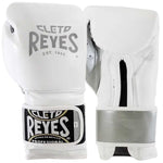 Cleto Reyes Boxing Gloves White/Silver Velcro Design Close Up