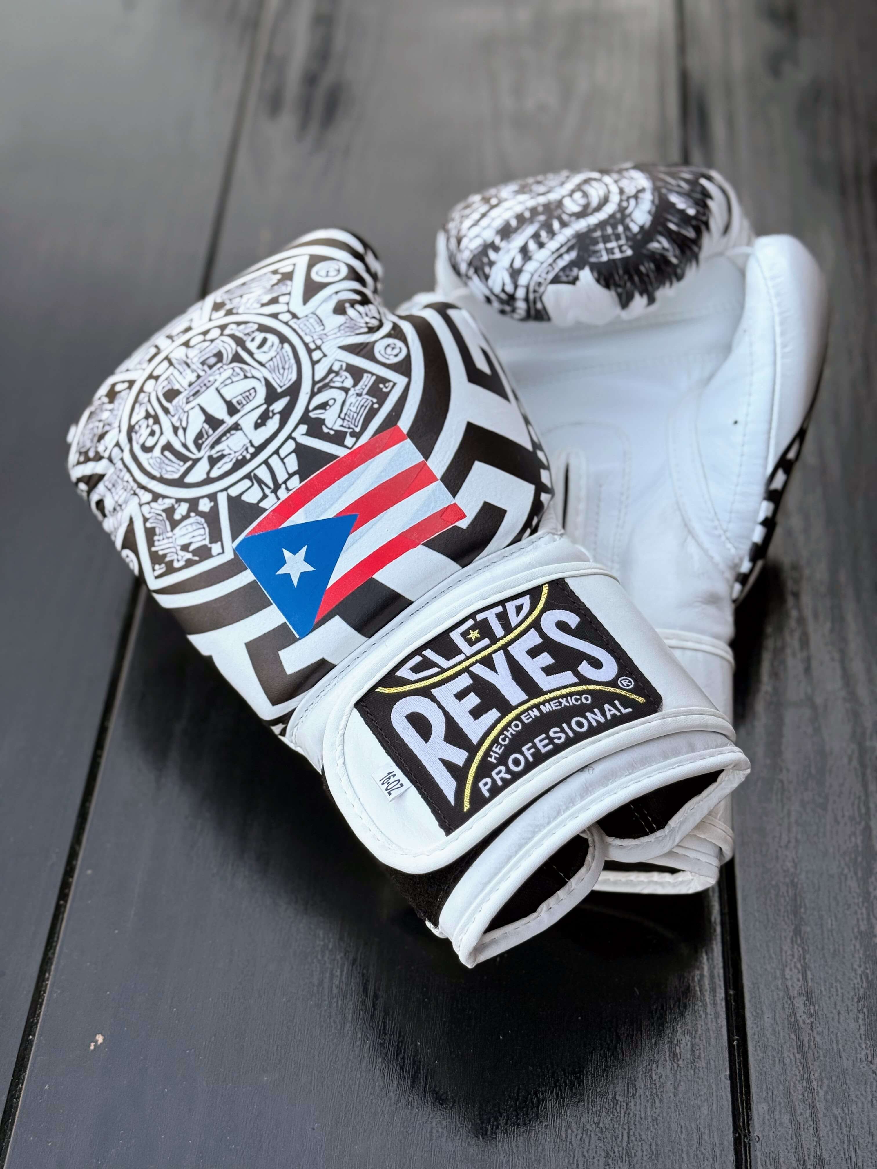Cleto Reyes Boxing Set Velcro Gloves White Aztec Style Sparring Training Gloves