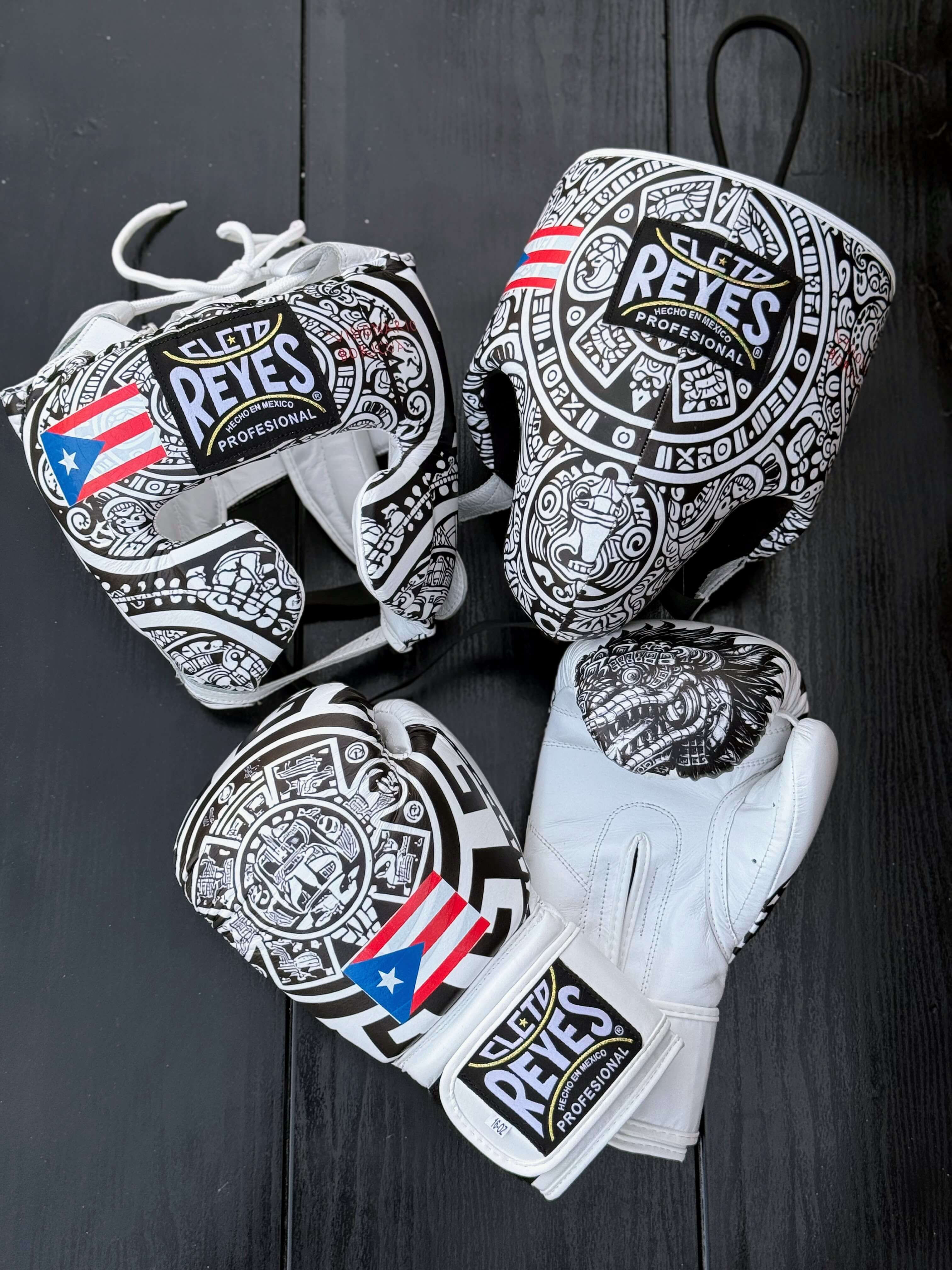 Cleto Reyes Boxing Set Velcro Gloves White Aztec Style Sparring Training Set