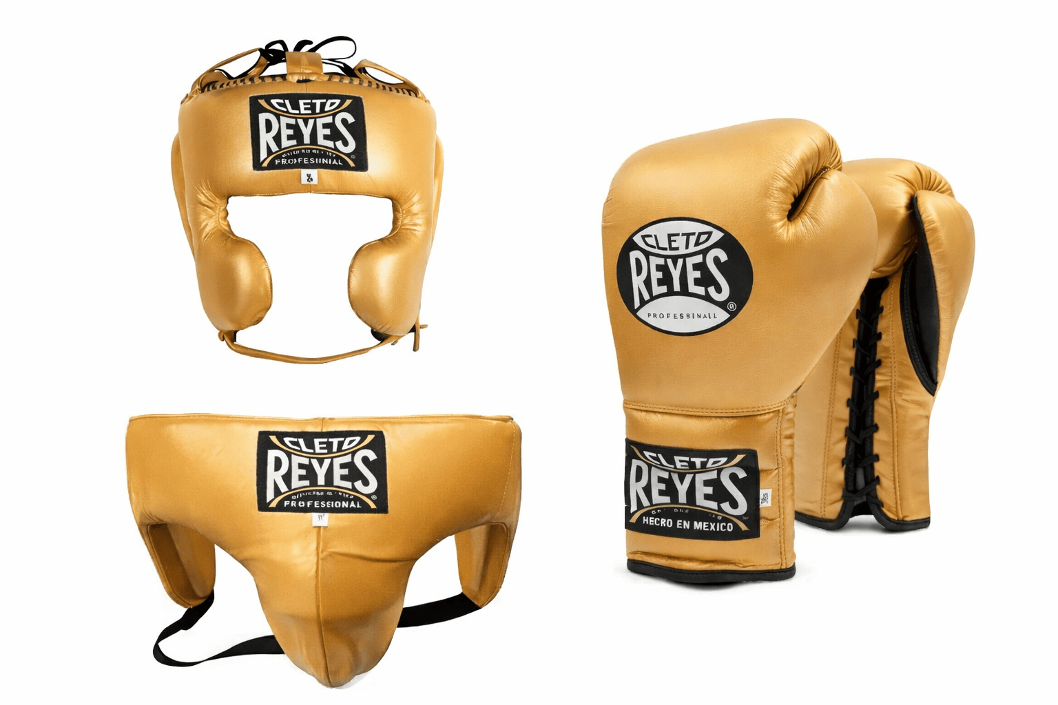 Cleto Reyes Boxing Gloves Set Golden/Black 
Leather Professional Gear