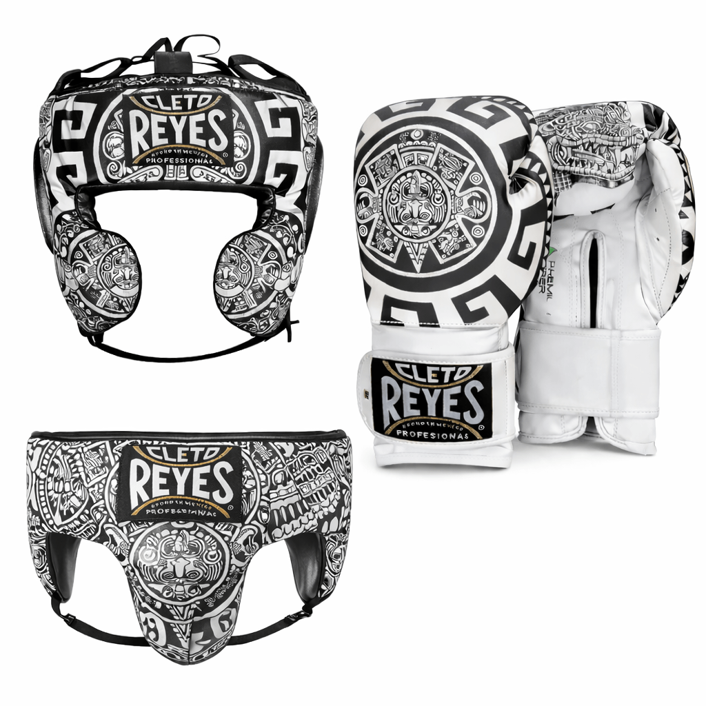 Cleto Reyes Boxing Set Velcro Gloves White Aztec Style Sparring Training