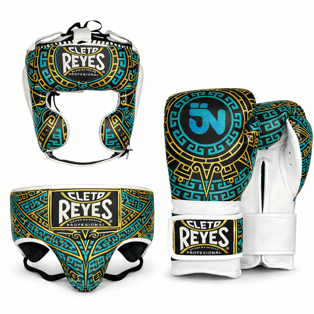 Cleto Reyes Boxing Set Leather Gloves White/green/Gold  Velcro Training Equipment