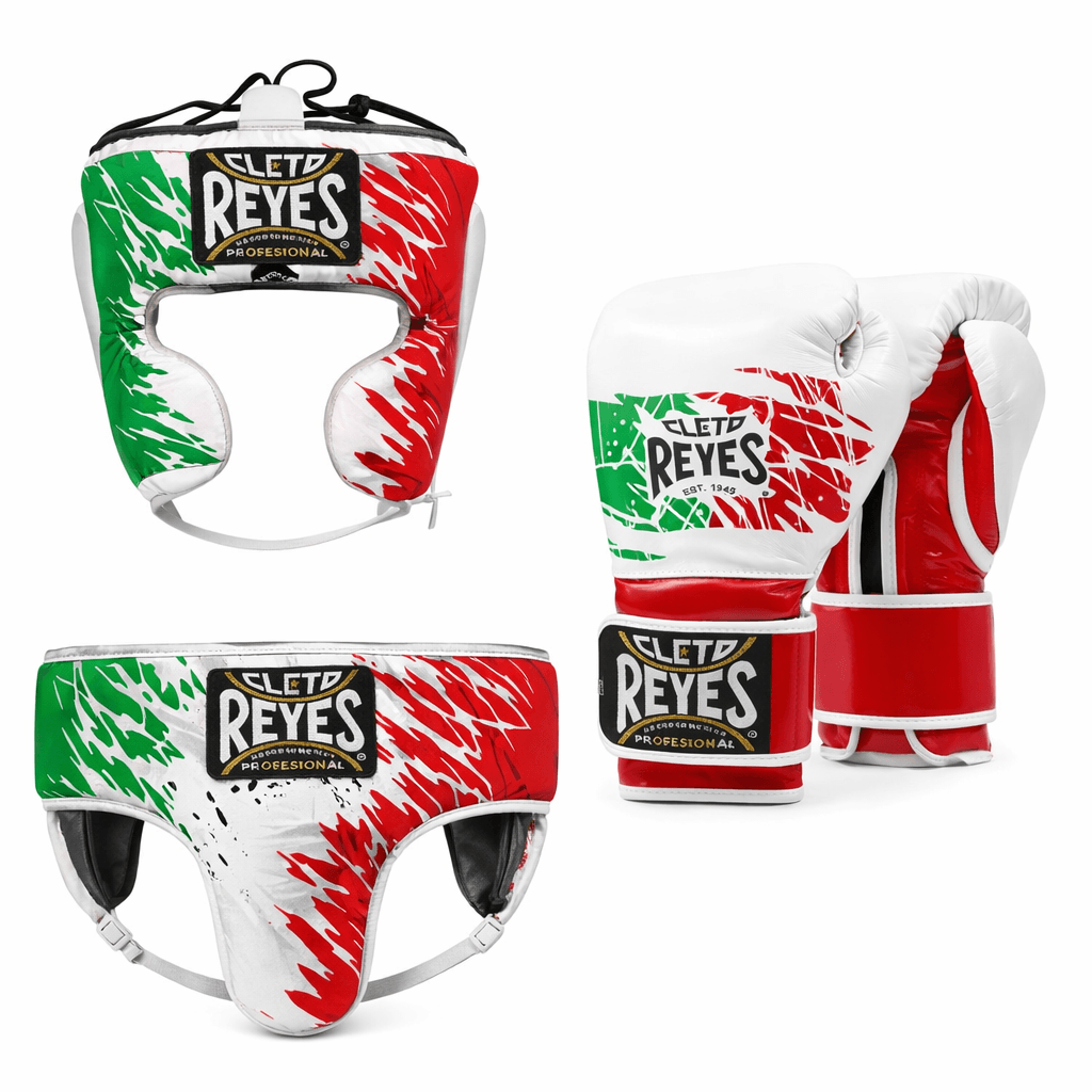 Cleto Reyes Boxing Gloves Set white/red/green Leather Professional Gear