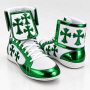 High-top boxing shoes White/Green for boxing gym training and sparring